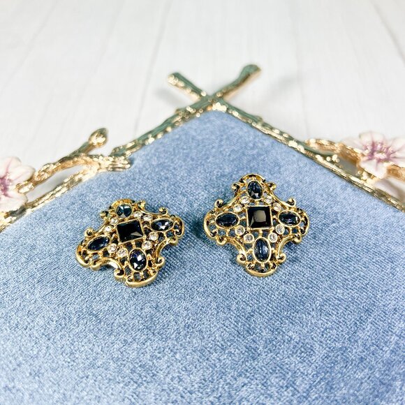 Vintage Sapphire Earrings, Blue Gemstone Earrings, Bridal Crystal Earrings, Gift - Picture 3 of 11